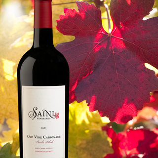 red leaf Saini vineyard wine bottle Sonoma  California
