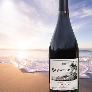 red wine bottle Seawolf vineyard California Mendocino County  ocean sunset