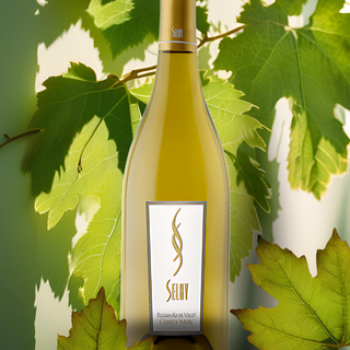 2022 white wine bottle Chardonnay Selby vineyard Sonoma California green vine leaf