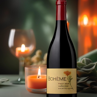 Red wine bottle Sonoma Coast Boheme, sage, orange