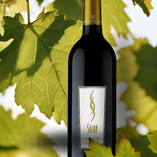 red wine bottle Selby vineyard California Sonoma green vin leaf