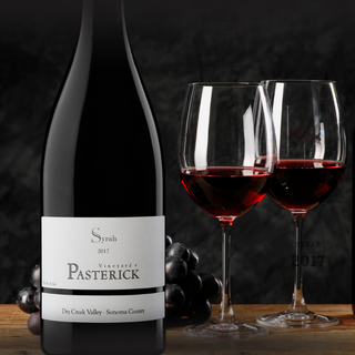 Dry Creek Valley Rose of Estate Syrah 2017 RED WINE BOTTLE TWO GLASSES AND GRAPES