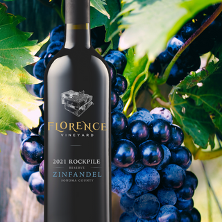 Rockpile Reseve Zinfandel 2021, red wine bottle, grape, vineyard