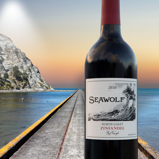 red wine bottle Seawolf vineyard California Mendocino County  ocean sunset