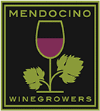 Logo of Mendocino Winegrowers with a wine glass and grape leaf design.